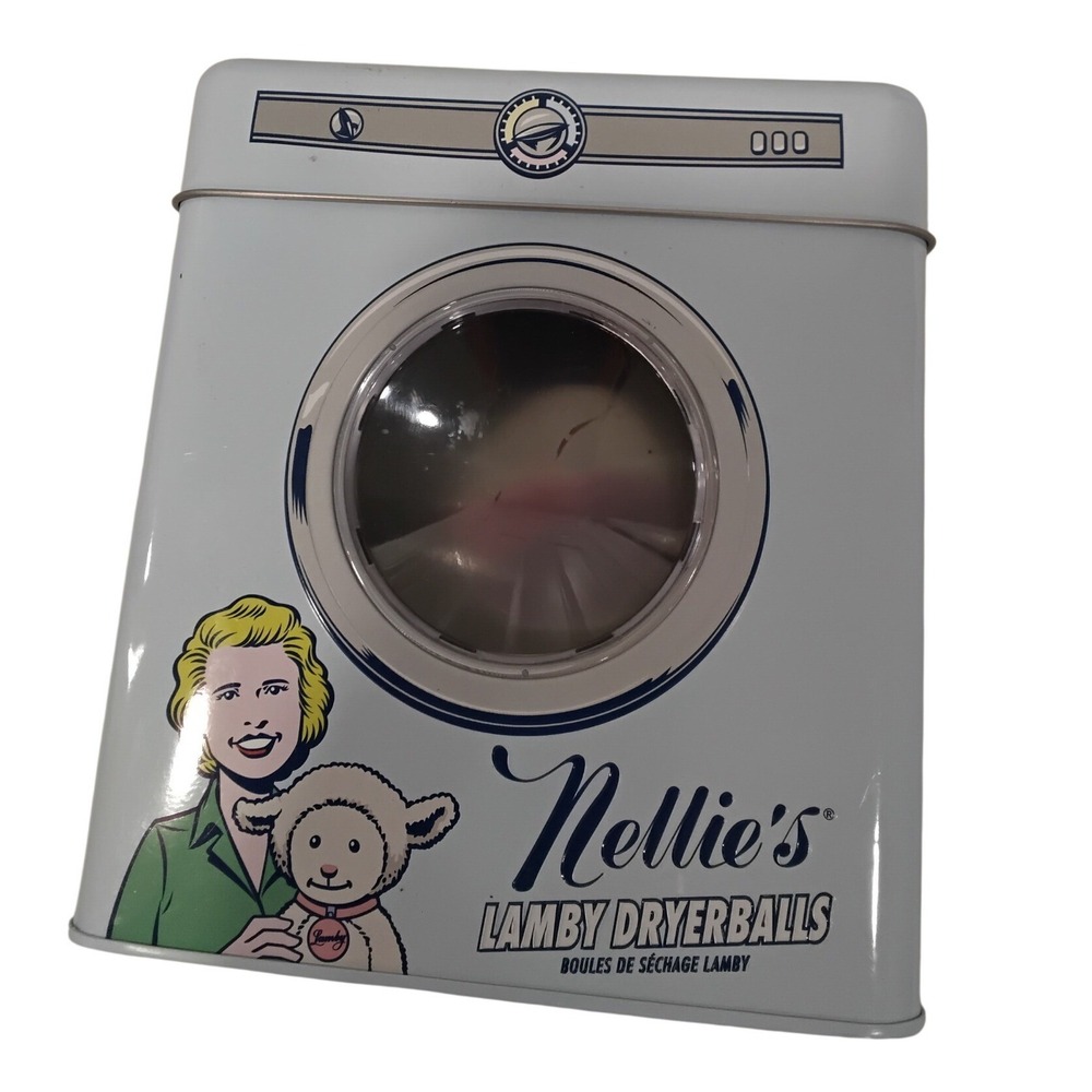 Nellie's Lamby Dryerballs Retro Metal Storage Tin Laundry Bank -Vintage